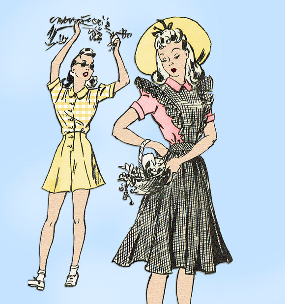 Mail Order 8676 : 1940s WWII Playsuit Pinafore Dress 36 B Vintage Sewing Pattern