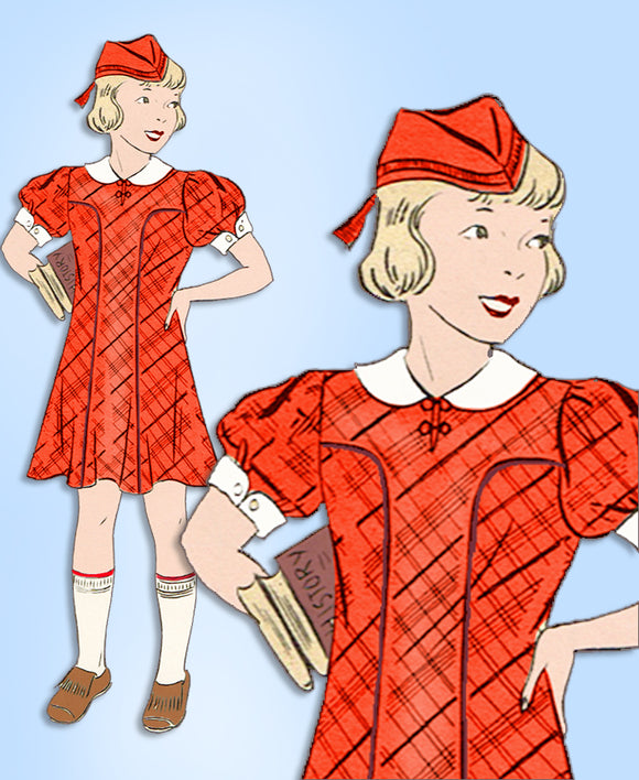 1930s Vintage Mail Order Sewing Pattern 8691 Toddler Girls Dress & Tam Hat Sz 6