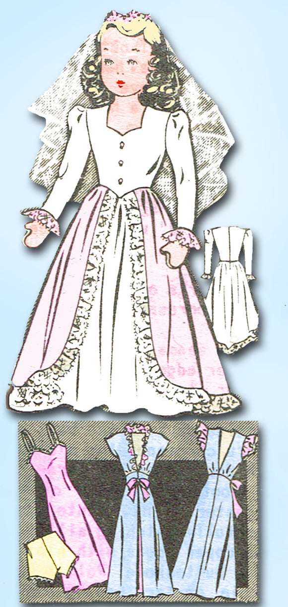 1940s Vintage Mail Order Sewing Pattern 8948 20 Inch Bridal Doll Clothes Set - Vintage4me2