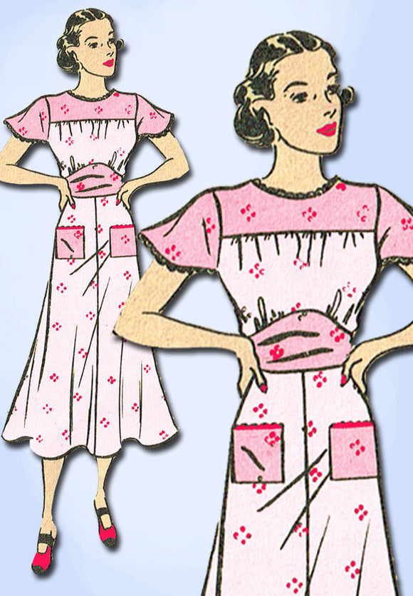 1940s Vintage 1937 Mail Order Sewing Pattern 8969 Misses Street Dress Size 16 - Vintage4me2