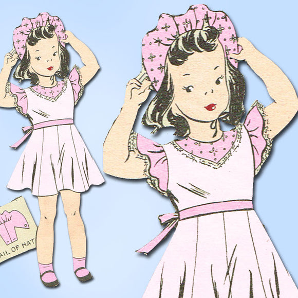 1940s Vintage Marian Martin Sewing Pattern 9003 Toddler Girls Dress & Hat Size 6 - Vintage4me2