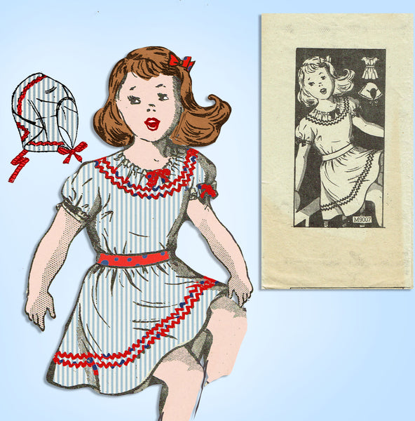 1940s Vintage Marian Martin Sewing Pattern 9007 Toddler Girls Dress & Hat Size 4 - Vintage4me2