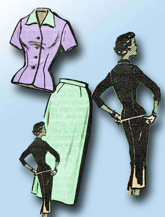 1950s Vintage Marian Martin Sewing Pattern 9026 Misses Slender Suit Size 18 36B