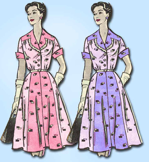1950s Vintage Marian Martin Sewing Pattern 9030 Misses Shirtwaist Dress 35 Bust - Vintage4me2
