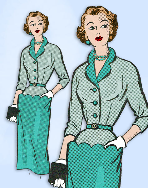 1950s Vintage Marian Martin Sewing Pattern 9115 Dress w Scalloped Pockets Sz 30B
