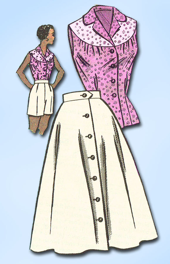 1950s Vintage Marian Martin Sewing Pattern 9180 Misses Shorts Top and Skirt 34B