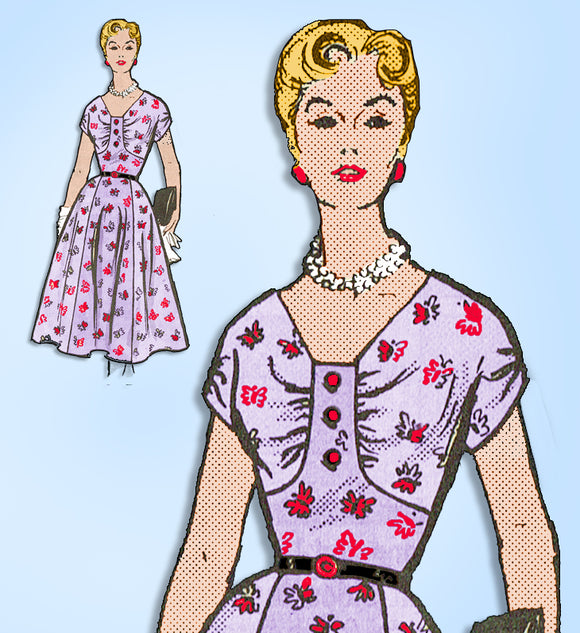 1950s Original Vintage Marian Martin Pattern 9237 Misses Street Dress Size 37 B