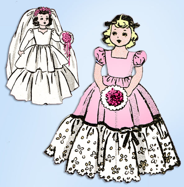 1940s Vintage Marian Martin Sewing Pattern 9238 18inch Bridal Doll Clothes Set