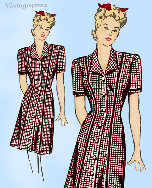 1940s Vintage Marian Martin Sewing Pattern 9311 WWII Misses Princess Dress 36 B