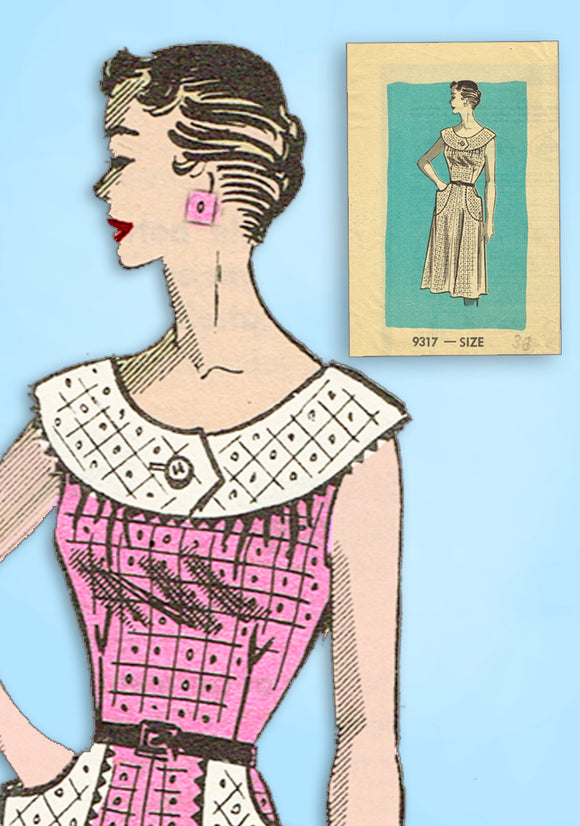 1950s Vintage Marian Martin Sewing Pattern 9317 Misses House Dress Size 36 Bust