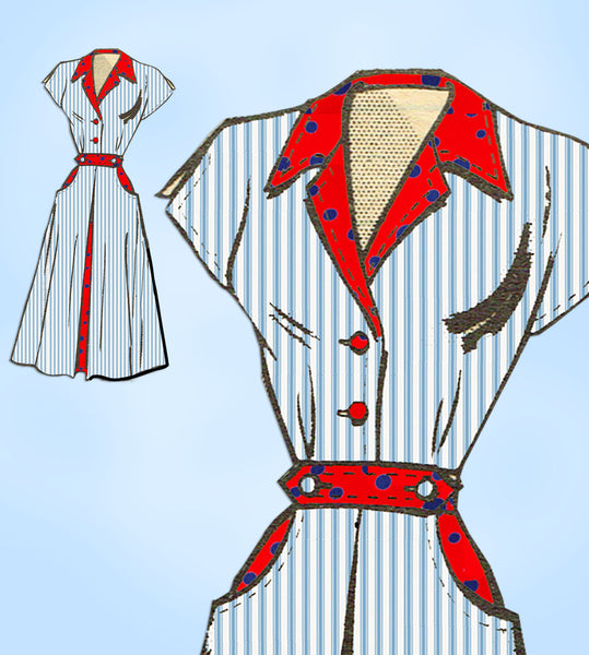 1950s Vintage Marian Martin Sewing Pattern 9329 Misses Dress w Cap Sleeves 34 B - Vintage4me2