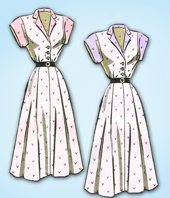 1940s Vintage Marian Martin Sewing Pattern 9345 Misses Shirtwaist Dress Sz 34 B