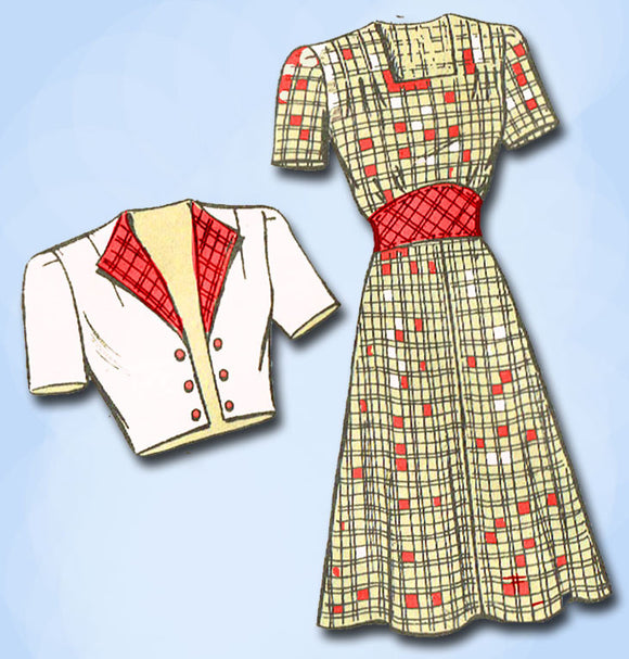 1940s Vintage Misses WWII Dress & Jacket Marian Martin Sewing Pattern 9358 Sz 18