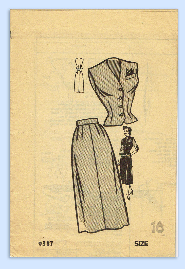 1950s Vintage Marian Martin Sewing Pattern 9387 Misses Skirt & Weskit ...
