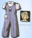 1940s Original Vintage Marian Martin Pattern 9391 Toddler Girls Overalls & Hat Sz 2