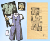 1940s Original Vintage Marian Martin Pattern 9391 Toddler Girls Overalls & Hat Sz 2