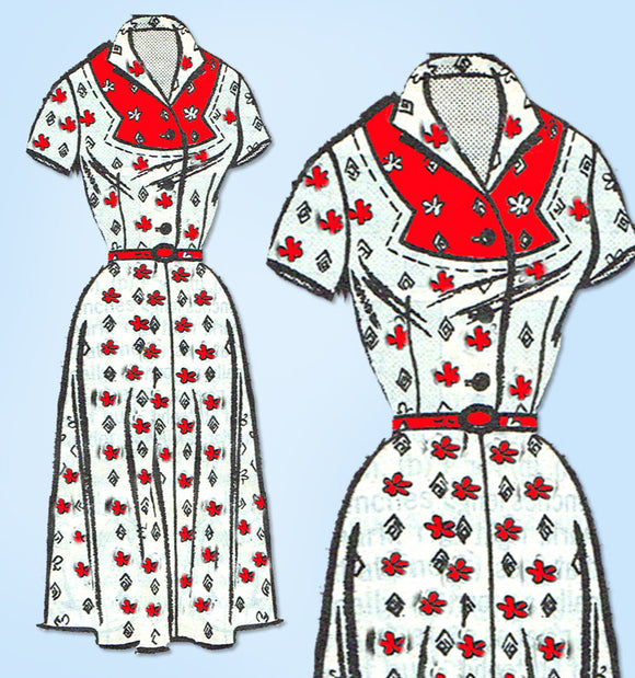 1950s Vintage Marian Martin Sewing Pattern 9415 Misses Shirtwaist Dress Size 37B