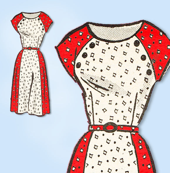 1950s Original Vintage Marian Martin Pattern 9418 Charming Day Dress Sz 35 Bust