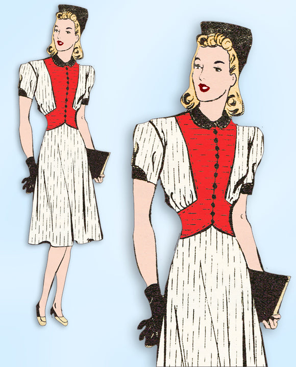 1940s Vintage Mail Order Sewing Pattern 9830 Stylish WWII Womens Dress Size 36 B