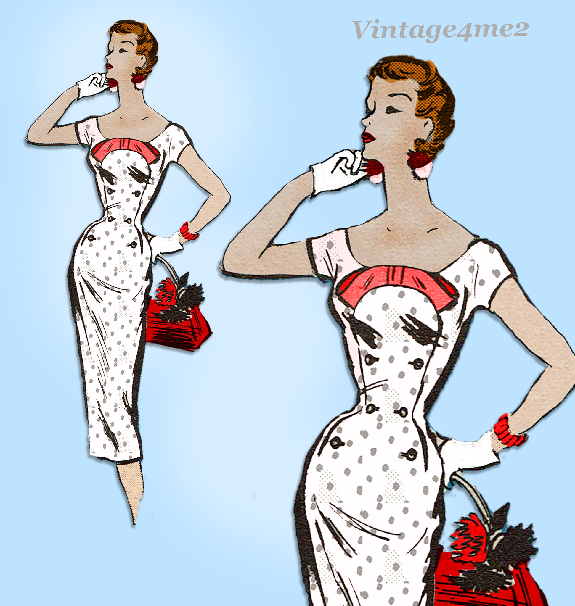 Prominent Designer A686: 1950s Uncut Cocktail Dress 30B Sewing Pattern Vintage4me2 Prominent Designer A686: 1950s Uncut Cocktail Dress 30B Sewing Pattern Vintage4me2