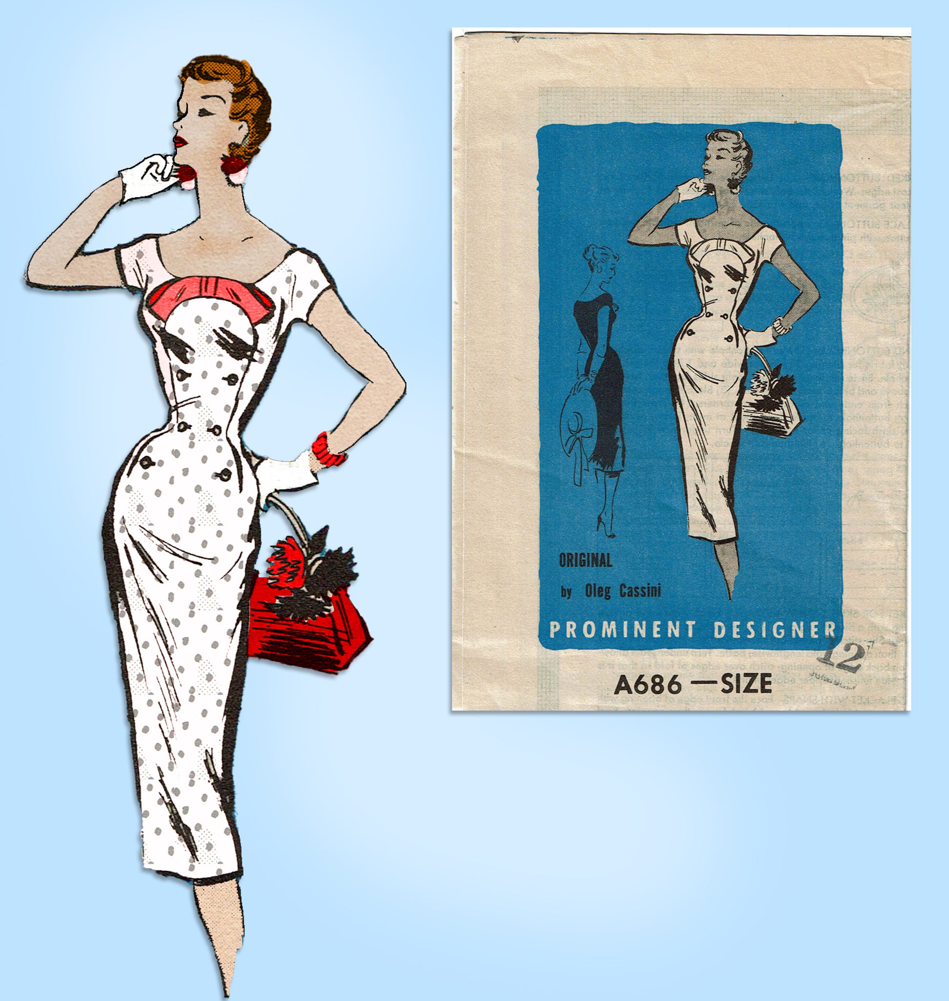Prominent Designer A686: 1950s Uncut Cocktail Dress 30B Sewing Pattern Vintage4me2 Prominent Designer A686: 1950s Uncut Cocktail Dress 30B Sewing Pattern Vintage4me2