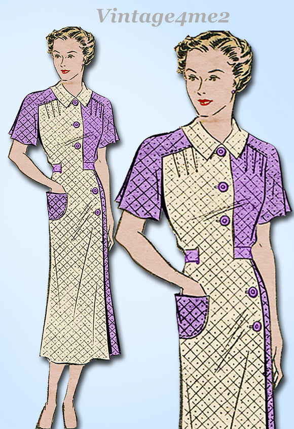 Anne Adams 4235: 1930s Rare Misses Day Dress Size 38 Bust Vintage Sewing Pattern