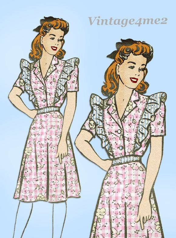 1940s Vintage Anne Adams Sewing Pattern 4440 Uncut Misses WWII Dress Sz 36 Bust
