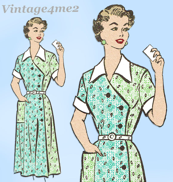 1950s Vintage Anne Adams Sewing Pattern 4510 Misses Surplice Dress Sz 36 Bust