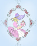1930s VTG Alice Brooks Embroidery Transfer 6151 Uncut Crinoline Lady Bedspread