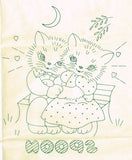 1950s Alice Brooks Embroidery Transfer 7083 Uncut Honeymoon Kitten Tea Towel Set
