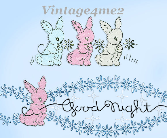 1940s Alice Brooks Embroidery Transfer 7404 Uncut Kids Bunny Pcases