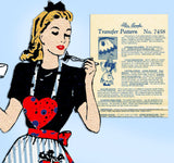 Alice Brooks 7458: 1940s Uncut Misses Heart Apron Vintage Transfer Sewing Pattern