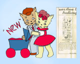 1950s Anne Cabot Embroidery Transfer 5095 Uncut Honeymoon Kitten Tea Towel Set
