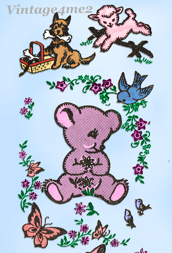 1950s Vintage Anne Cabot Embroidery Transfer 5969 Uncut Baby Animal Nursery Motifs