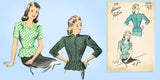 1940s Vintage Advance Sewing Pattern 4044 Uncut Misses Peplum Blouse 32 B