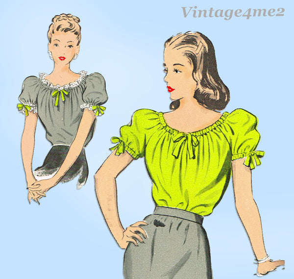 1940s Vintage Advance Sewing Pattesrn 4091 WWII Misses Peasants Blouse Size 12