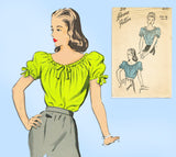 1940s Vintage Advance Sewing Pattesrn 4091 WWII Misses Peasants Blouse Size 12