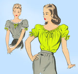 1940s Vintage Advance Sewing Pattesrn 4091 WWII Misses Peasants Blouse Size 12
