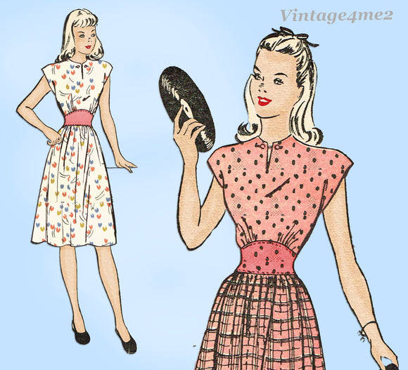 1940s Vintage Advance Sewing Pattesrn 4093 Teen Misses Dress Size 30 Bust