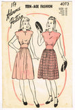 1940s Vintage Advance Sewing Pattesrn 4093 Teen Misses Dress Size 30 Bust