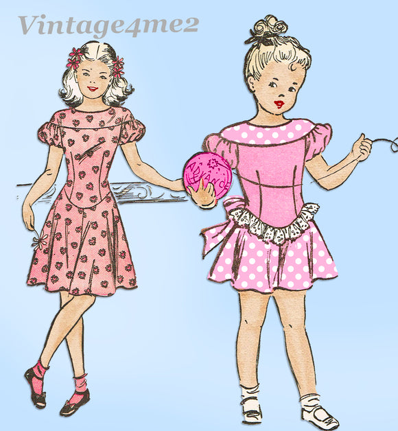 Advance 4529: 1940s Cute Toddler Girls Dress Sz 6 Vintage Sewing Pattern