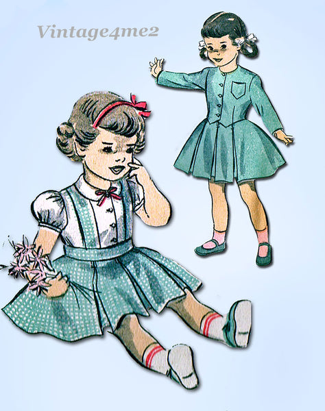 1940s Vintage Advance Sewing Pattern 4701 Uncut Toddler Girls 3 Piece Suit Sz 2