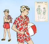 1940s Vintage Advance Sewing Pattern 5064 Toddler Boy's Swim Suit & Shirt Sz 4