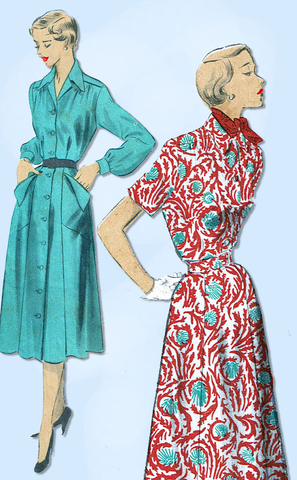 1950s Vintage Advance Sewing Pattern 5925 Plus Size Womens Shirtwaist Dress 40B