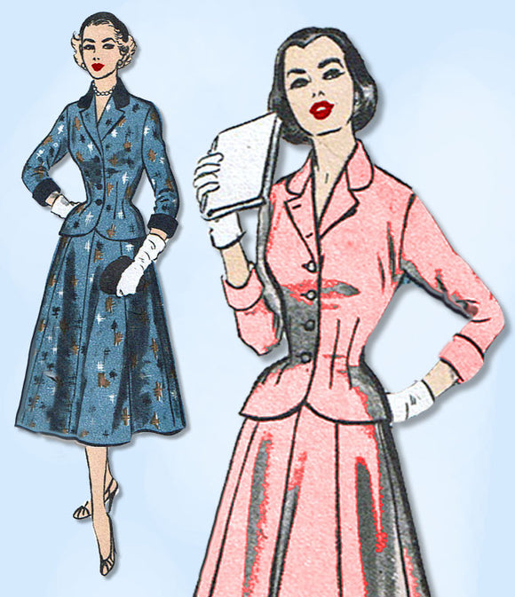 1950s Vintage Advance Sewing Pattern 6309 Misses Peplum Suit Size 17 35 Bust