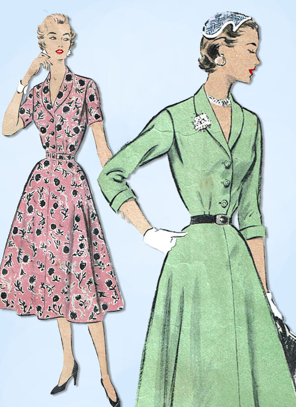 1950s Vintage Advance Sewing Pattern 6730 Misses Shirtwaist Dress Size 16 34 B