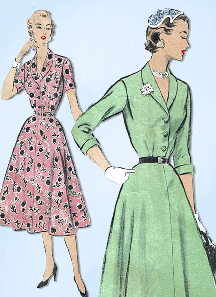 1950s Vintage Advance Sewing Pattern 6730 Misses Shirtwaist Dress Size 16 34 B