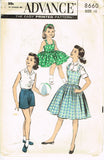 1950s Vintage Advance Sewing Pattern 8660 Uncut Girls Shirt Shorts Jumper Sz 10