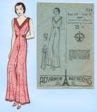 Advance 934: 1930s Rare Misses Lounging Pajamas 34 Bust Vintage Sewing Pattern