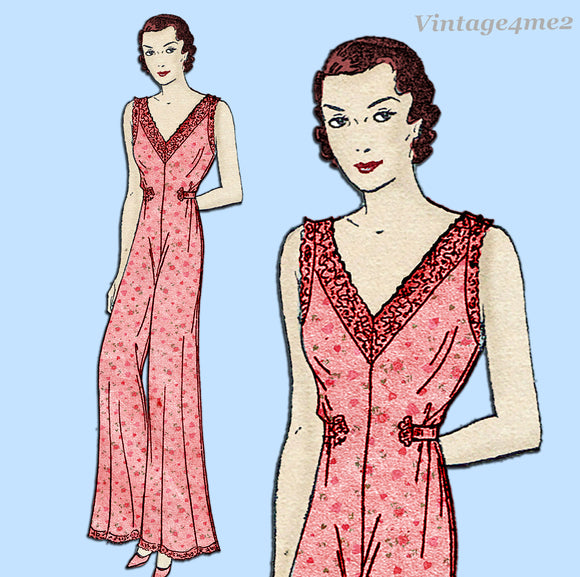 Advance 934: 1930s Rare Misses Lounging Pajamas 34 Bust Vintage Sewing Pattern